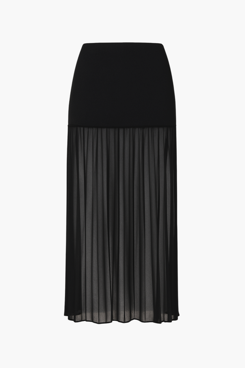 Cerelia Pleated Sheer Underlay Maxi Skirt - honey
