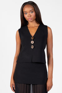 Saylor Button Vest Cardigan - honey