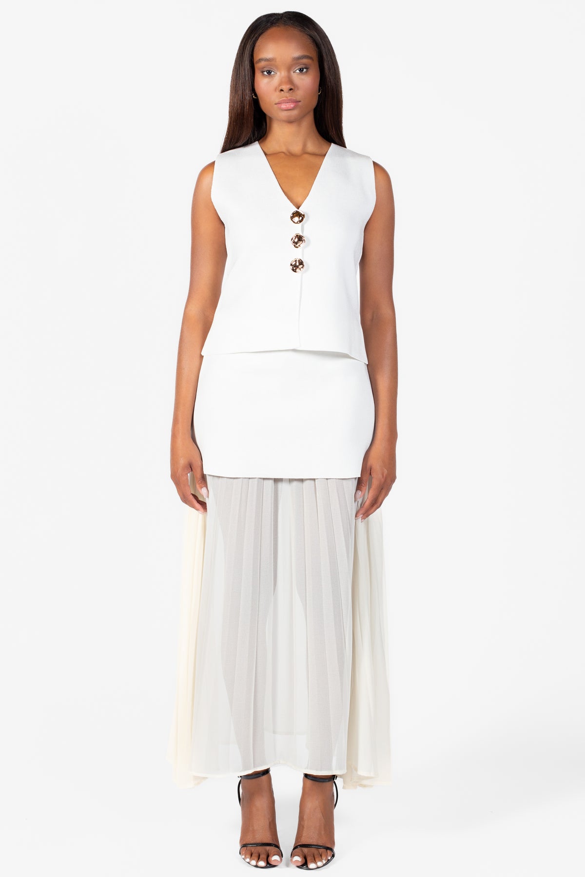 Saylor Button Vest Cardigan - honey