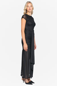 Nessa Mesh Ruched Sash Maxi Dress