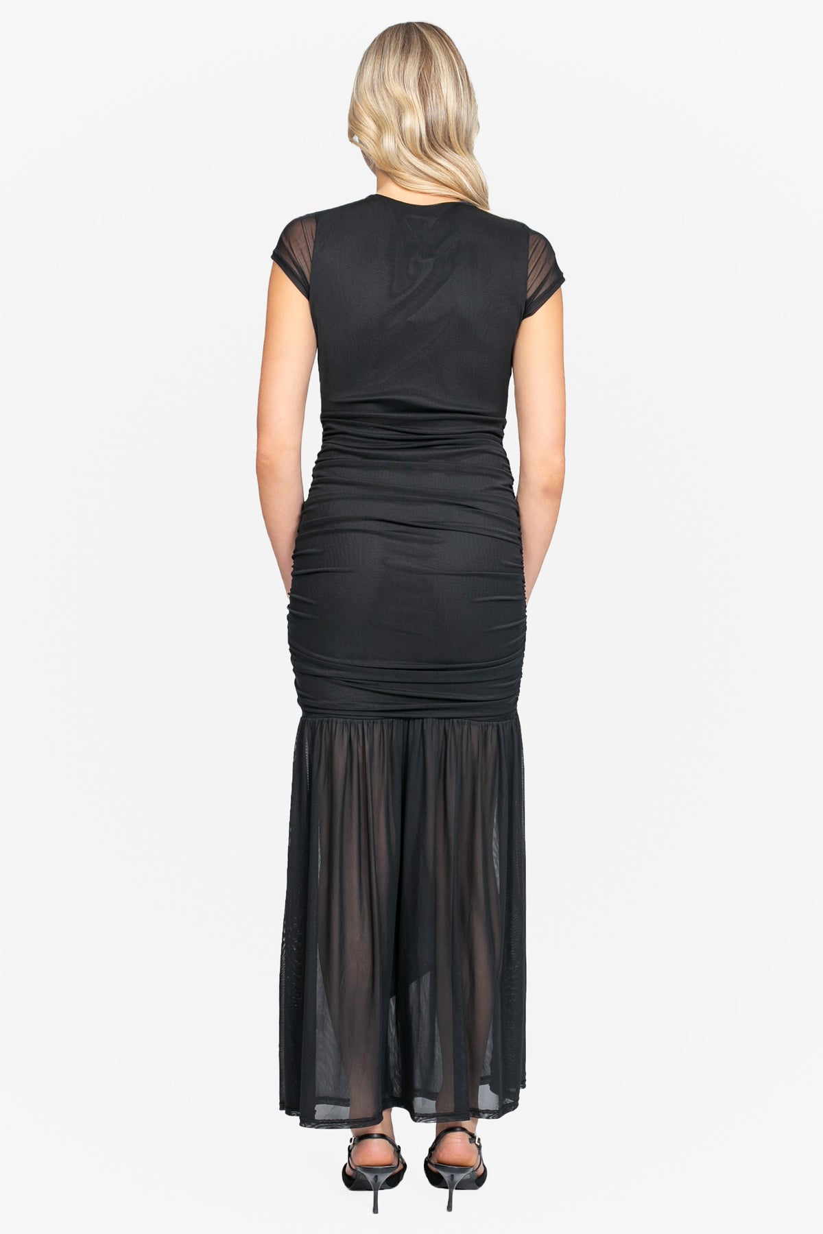 Nessa Mesh Ruched Sash Maxi Dress
