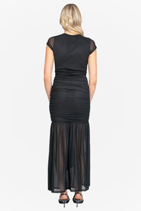 Nessa Mesh Ruched Sash Maxi Dress