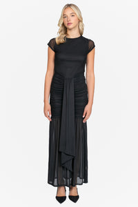 Nessa Mesh Ruched Sash Maxi Dress