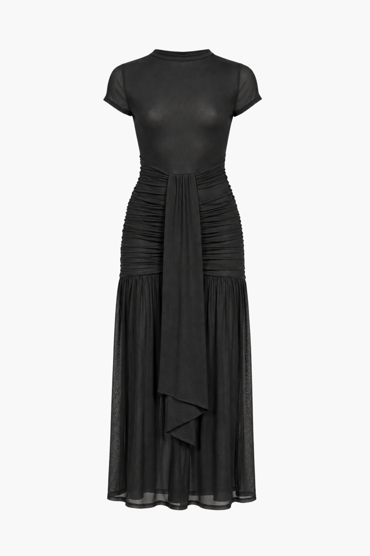 Nessa Mesh Ruched Sash Maxi Dress