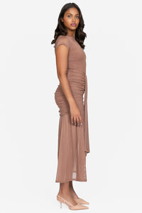Nessa Mesh Ruched Sash Maxi Dress
