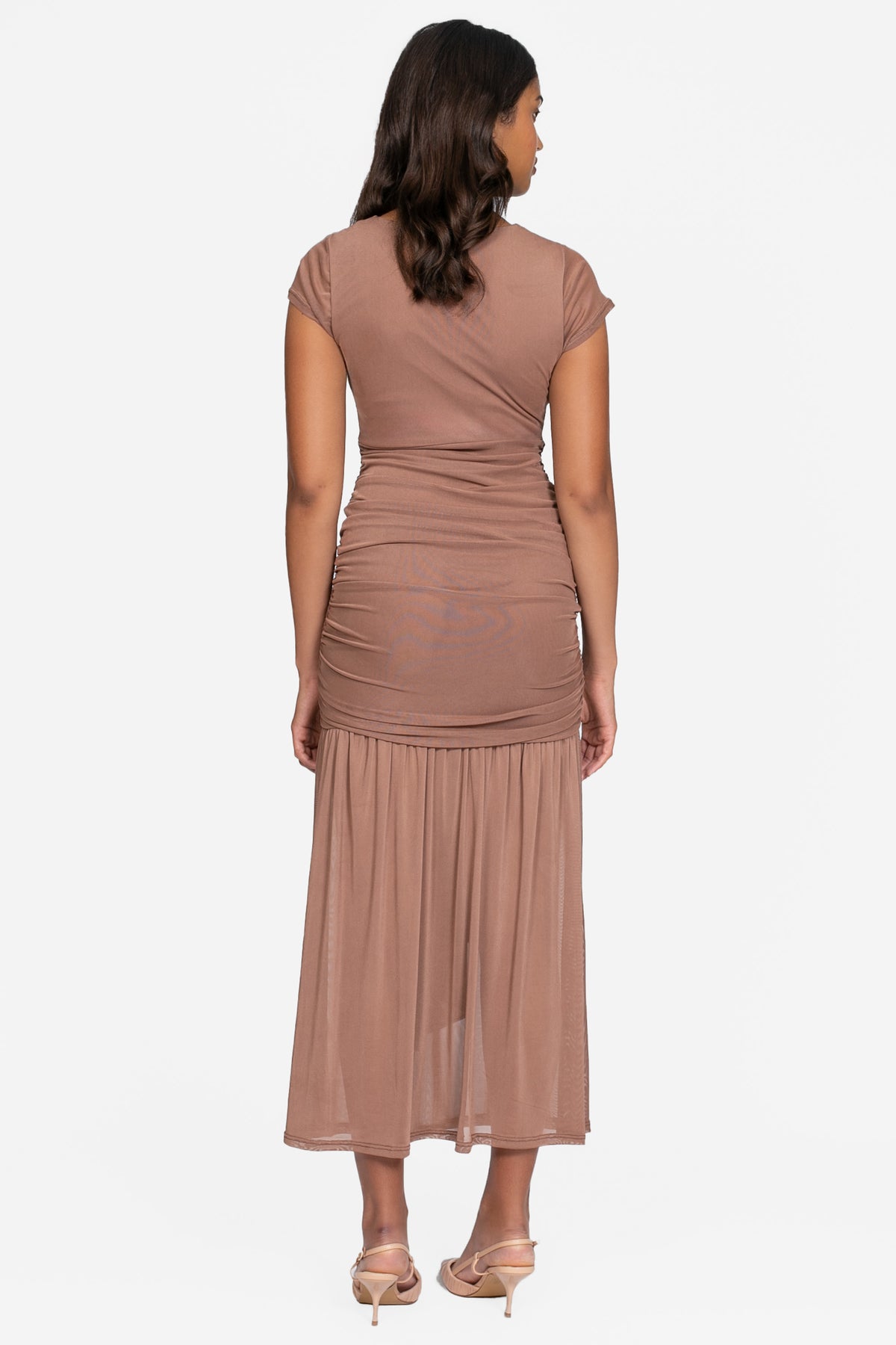 Nessa Mesh Ruched Sash Maxi Dress