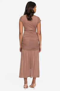 Nessa Mesh Ruched Sash Maxi Dress