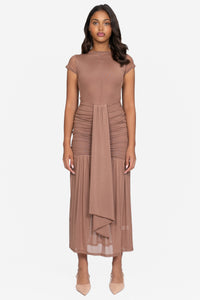 Nessa Mesh Ruched Sash Maxi Dress