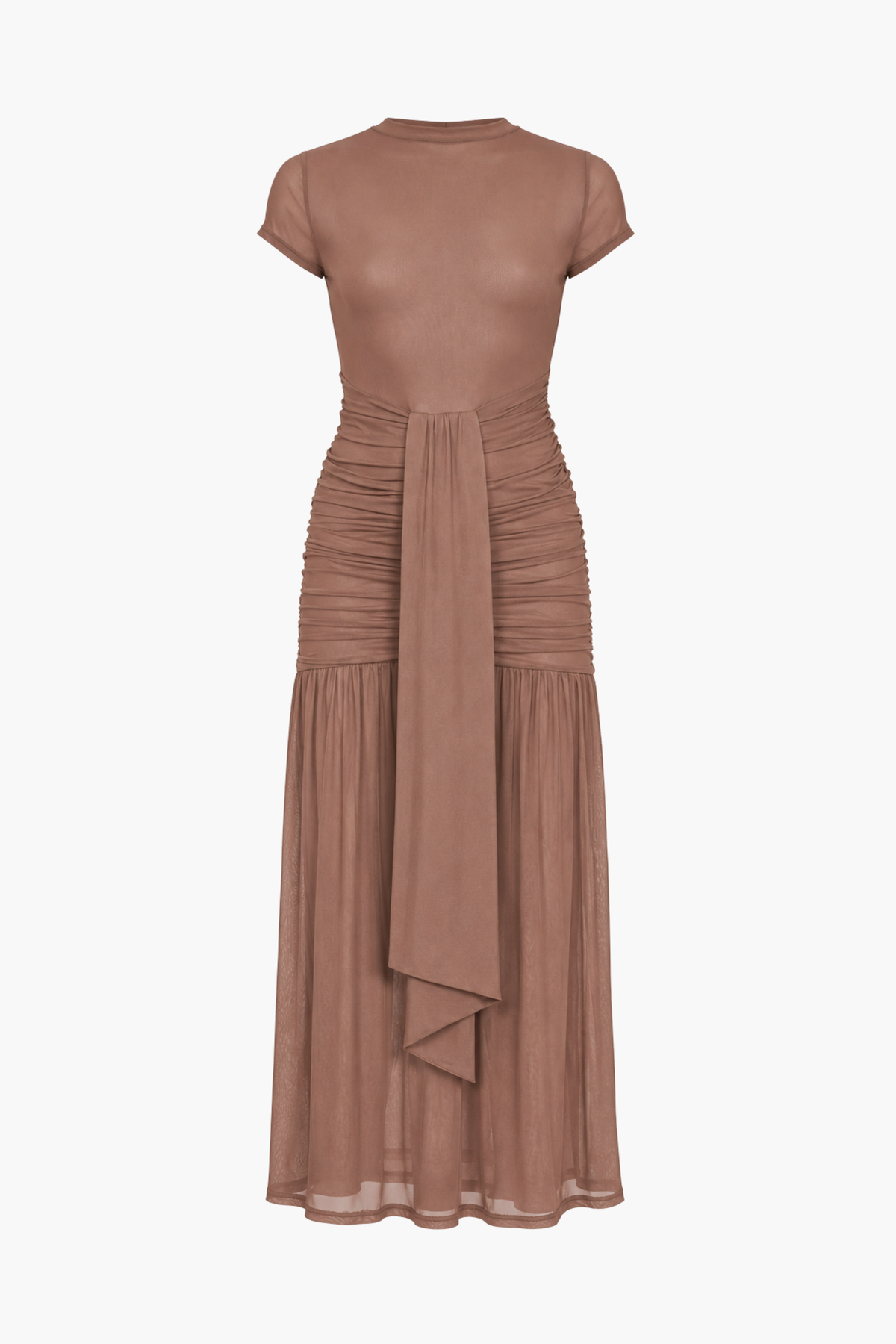 Nessa Mesh Ruched Sash Maxi Dress