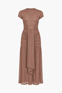 Nessa Mesh Ruched Sash Maxi Dress