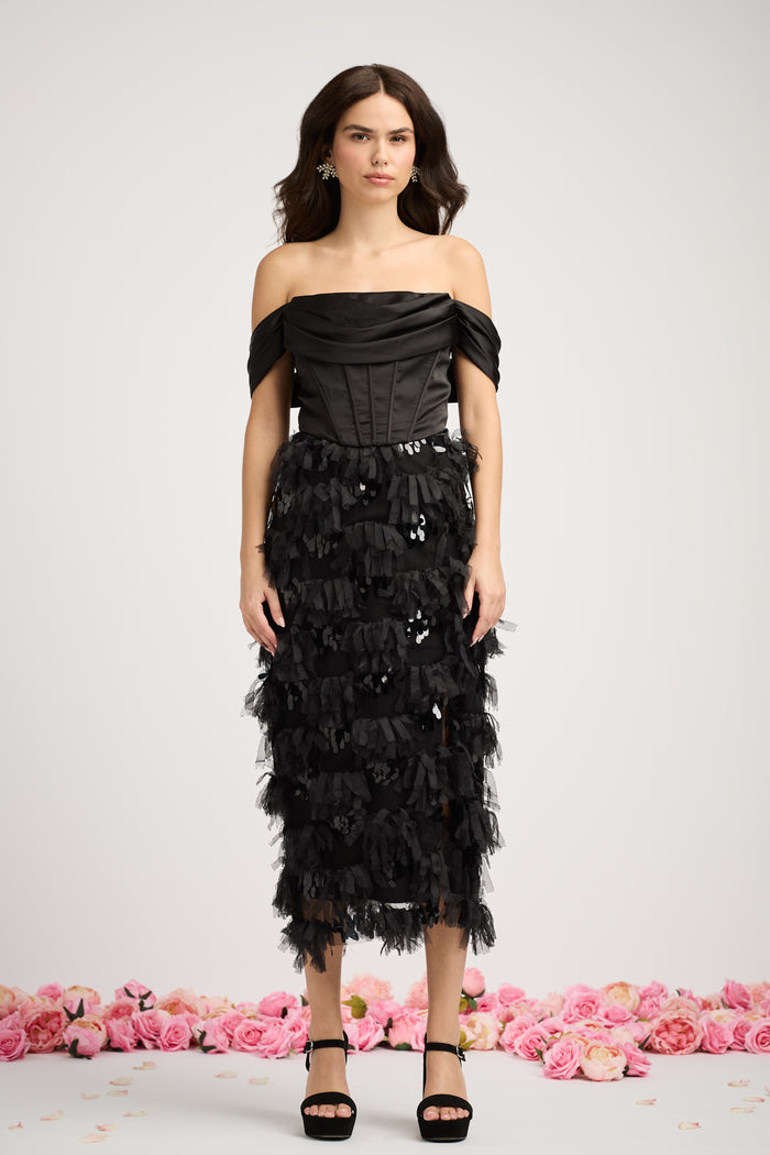 Rosaline Sequin Fringe Embellished Midi Skirt