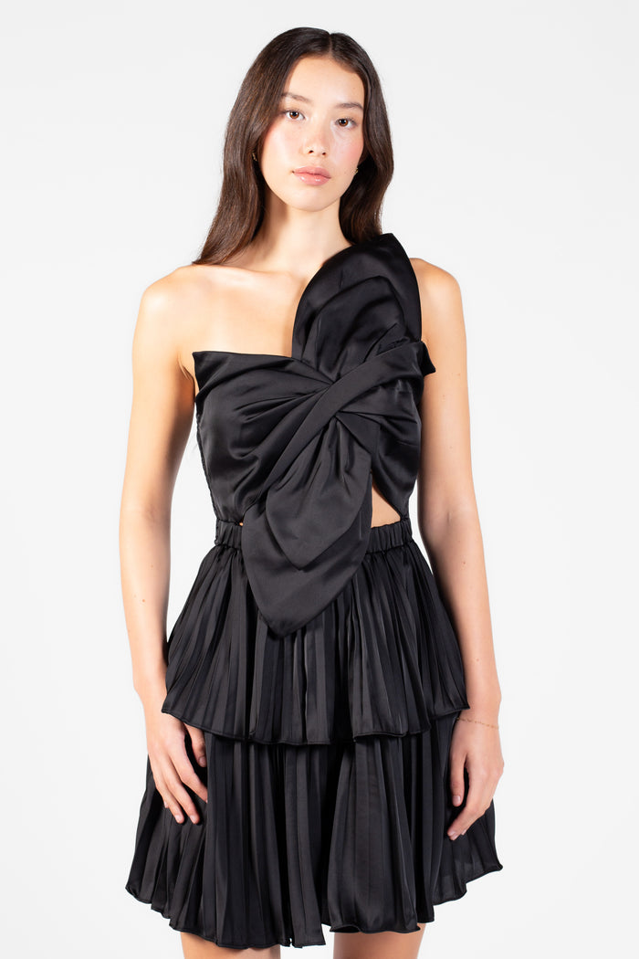Lucetta Knotted Satin Mini Dress - honey
