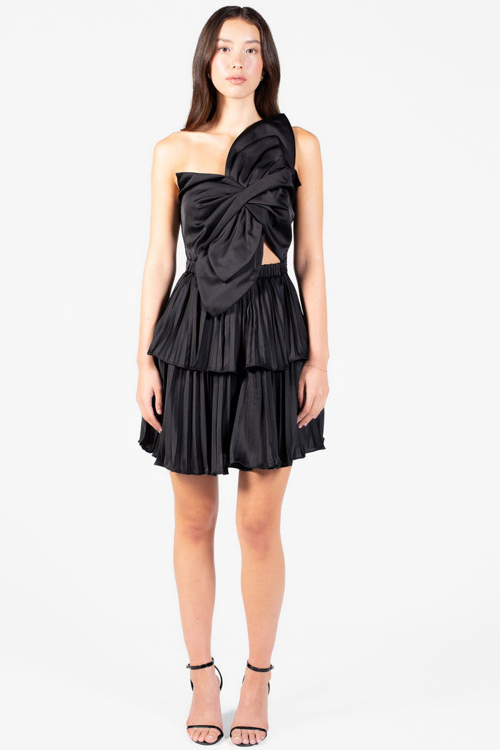 Lucetta Knotted Satin Mini Dress - honey