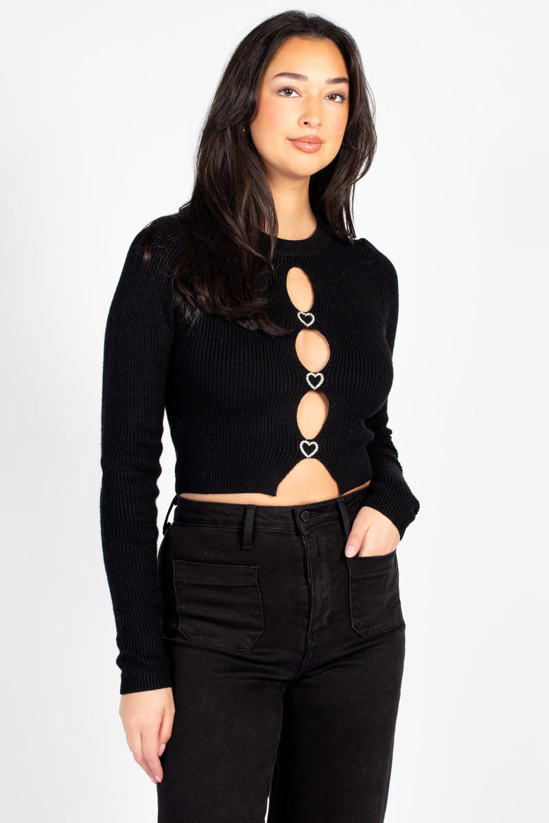 Marissa Heart Embellished Cutout Sweater