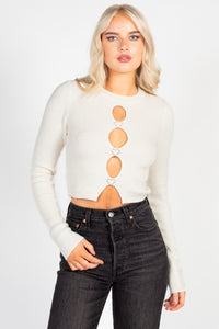 Marissa Heart Embellished Cutout Sweater