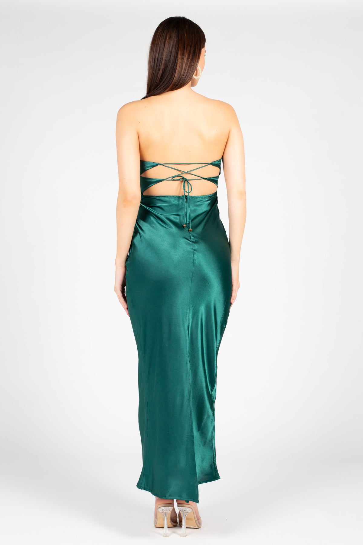 Aria Strapless Cutout Satin Maxi Dress