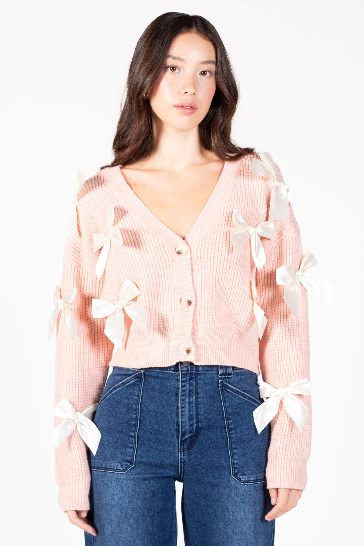 Helena Bow Knit Cardigan - honey