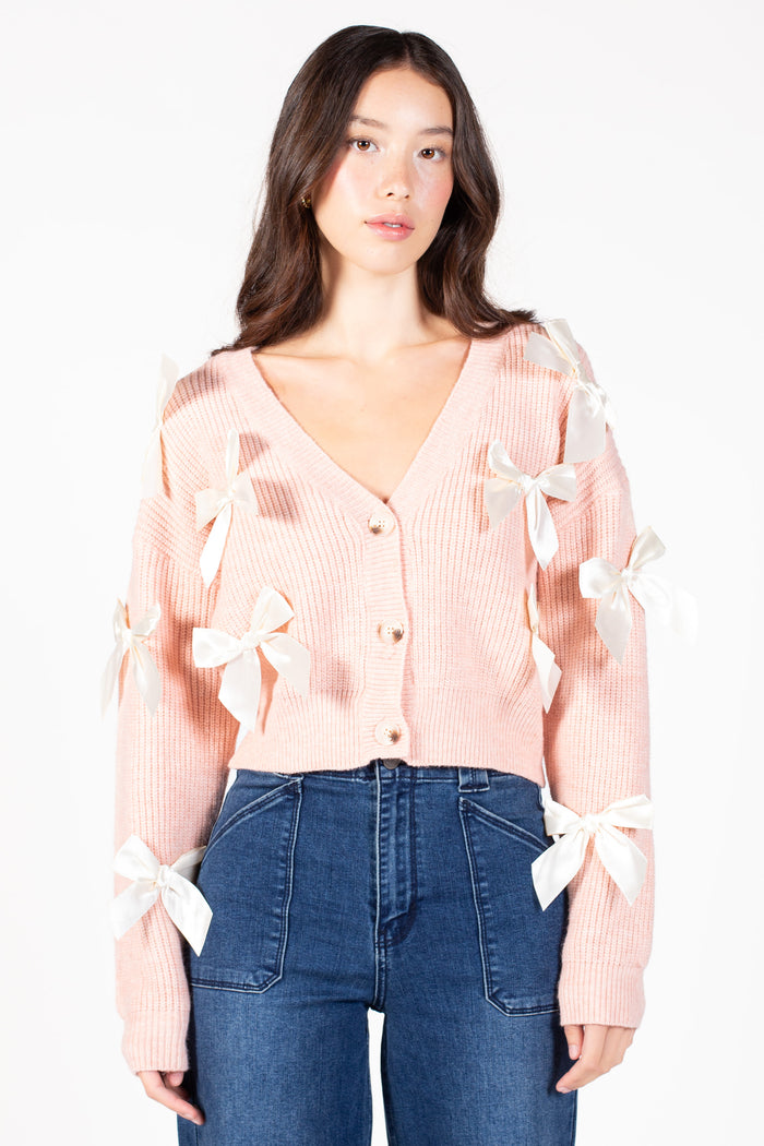 Helena Bow Knit Cardigan - honey