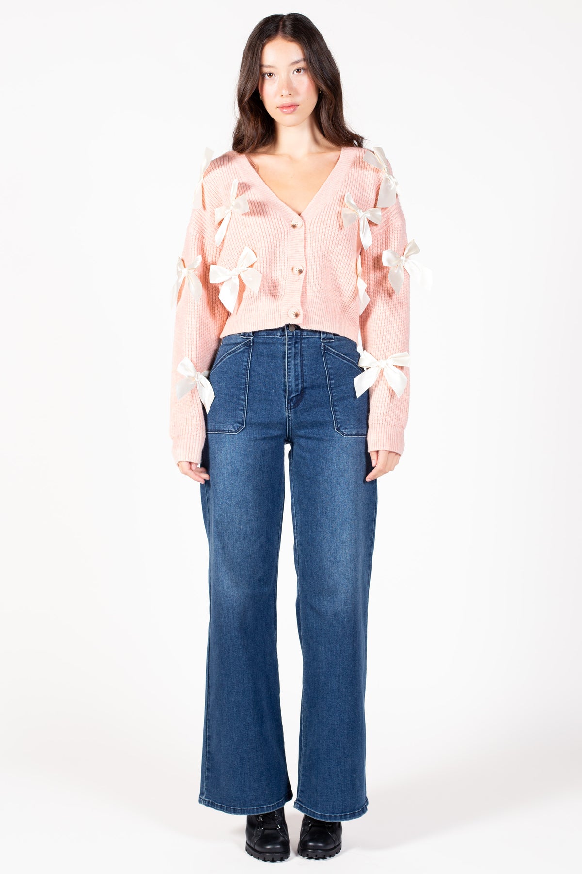 Helena Bow Knit Cardigan - honey