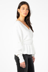 Penina Wrap Front Pearl Sweater - honey