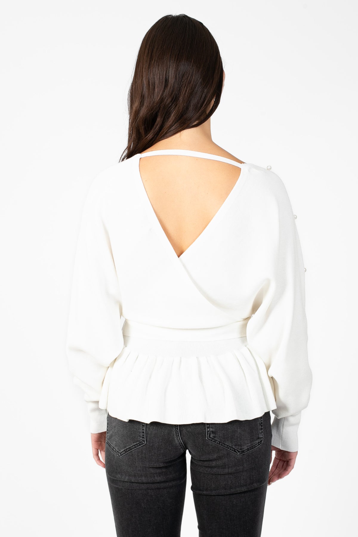 Penina Wrap Front Pearl Sweater - honey