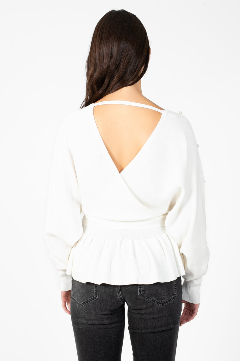 Penina Wrap Front Pearl Sweater - honey