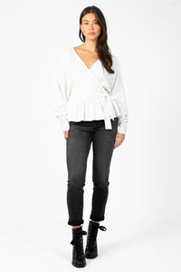 Penina Wrap Front Pearl Sweater - honey