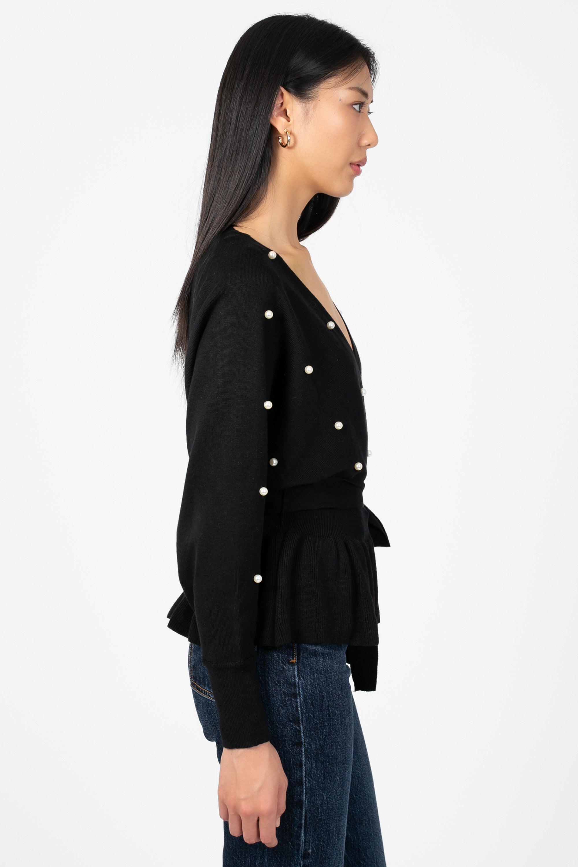 Penina Wrap Front Pearl Sweater