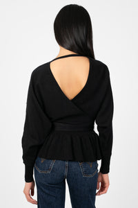 Penina Wrap Front Pearl Sweater - honey