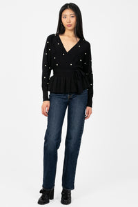 Penina Wrap Front Pearl Sweater - honey