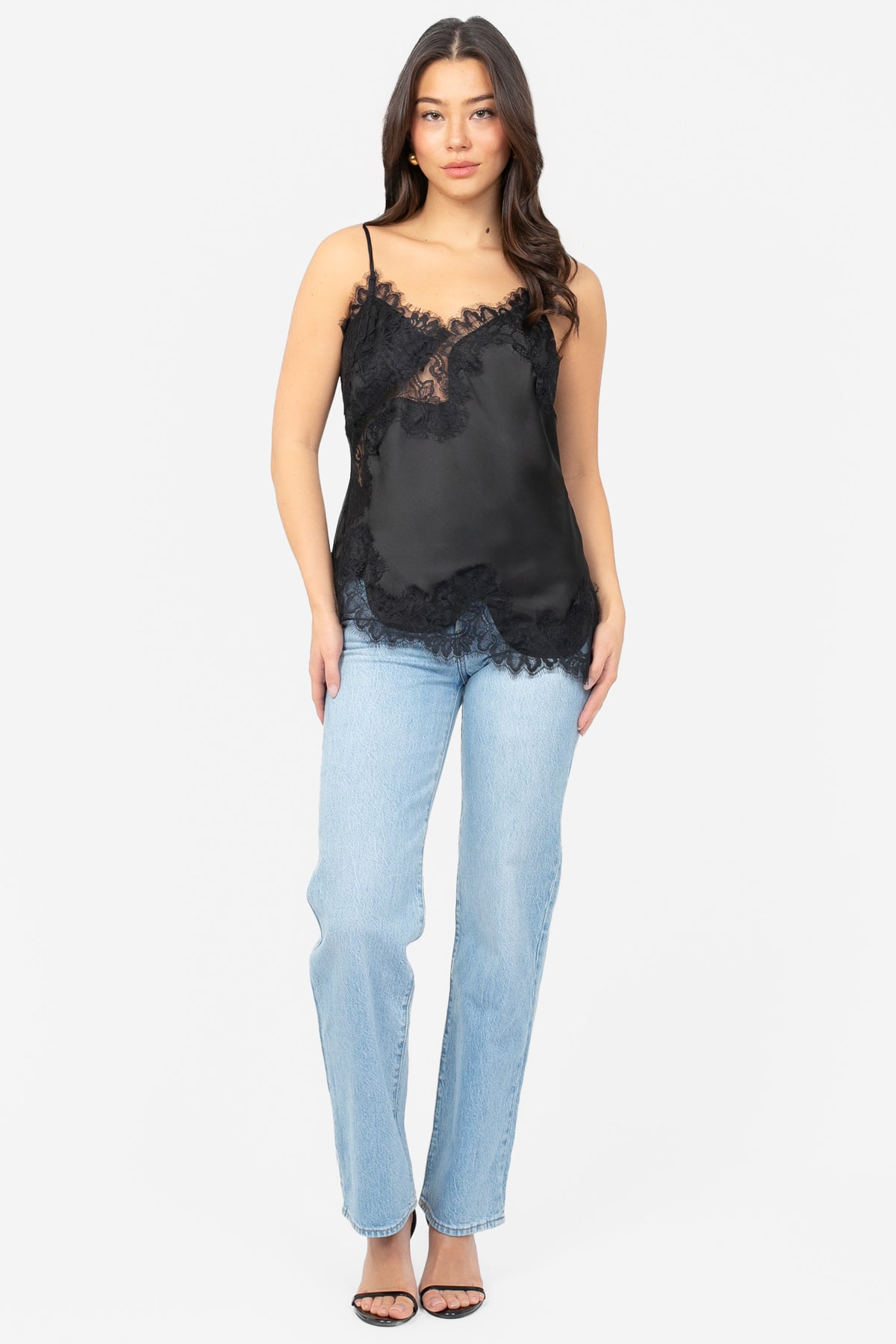 Chantilly Lace Satin Asymmetrical Blouse - honey