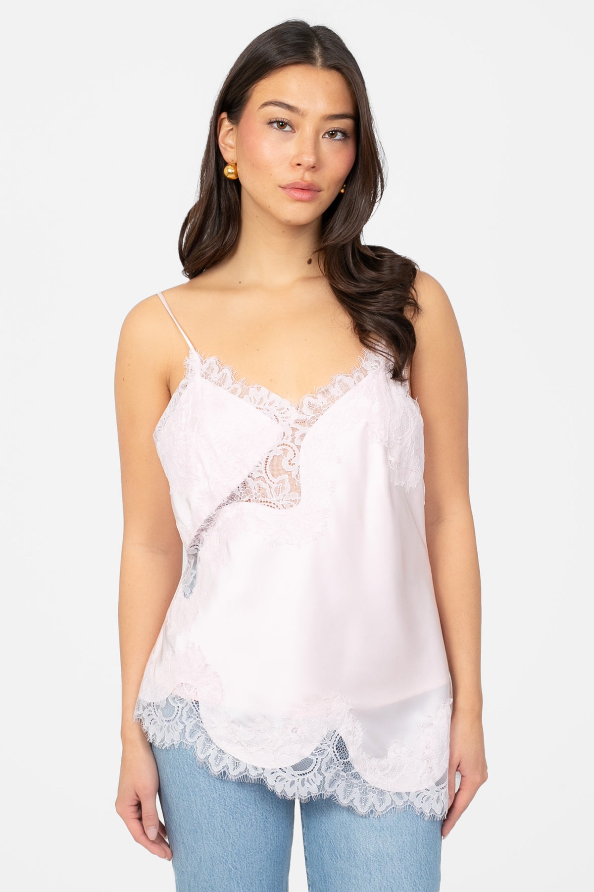 Chantilly Lace Satin Asymmetrical Blouse - honey