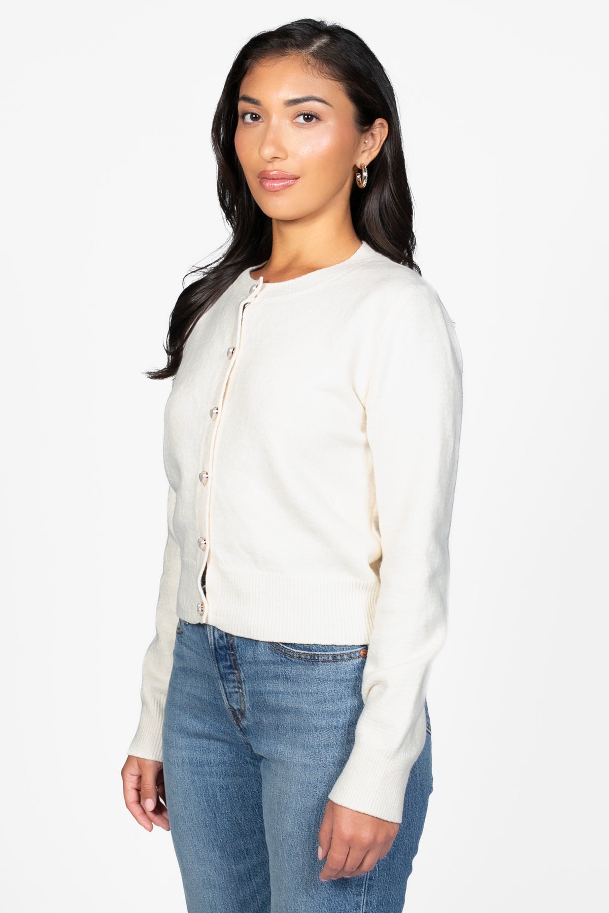 Amour Pearl Heart Button Cardigan - honey