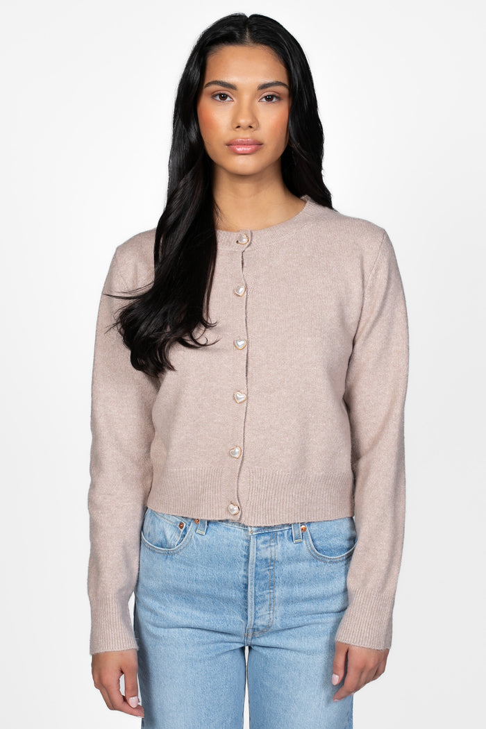 Amour Pearl Heart Button Cardigan - honey