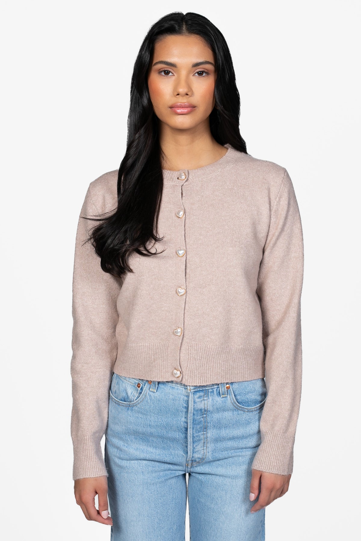 Amour Pearl Heart Button Cardigan