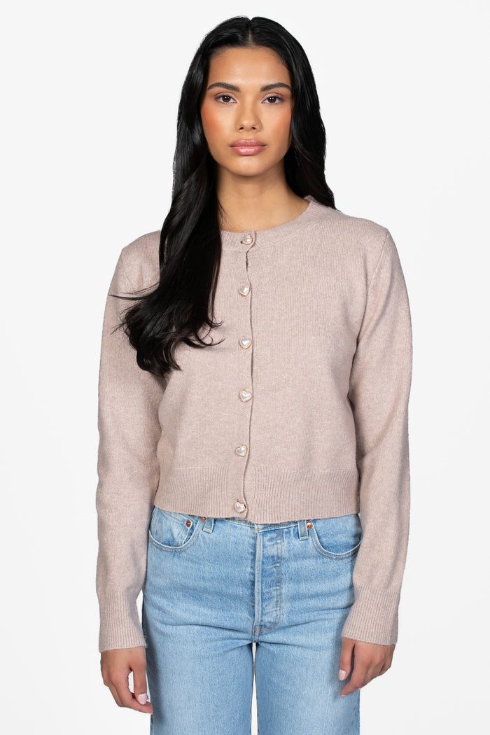 Amour Pearl Heart Button Cardigan