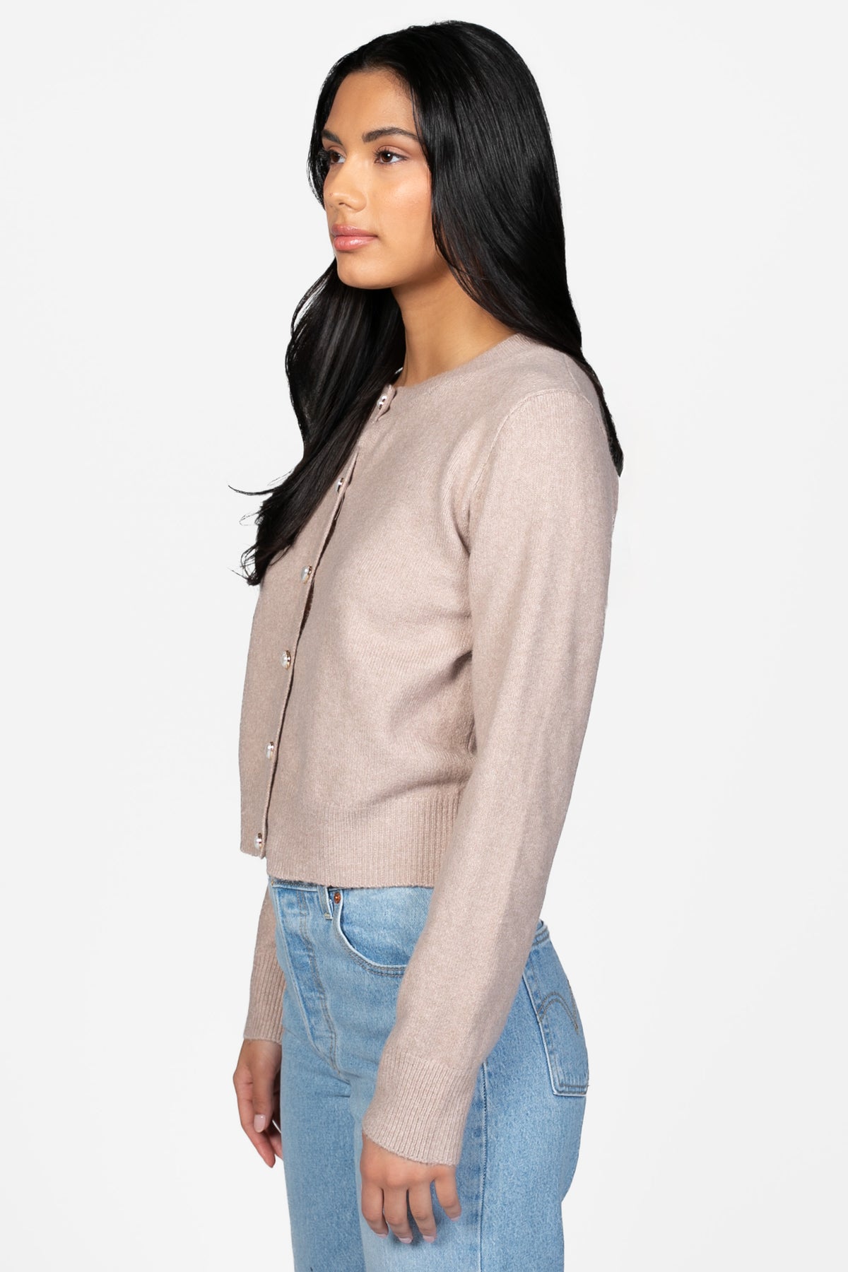 Amour Pearl Heart Button Cardigan - honey