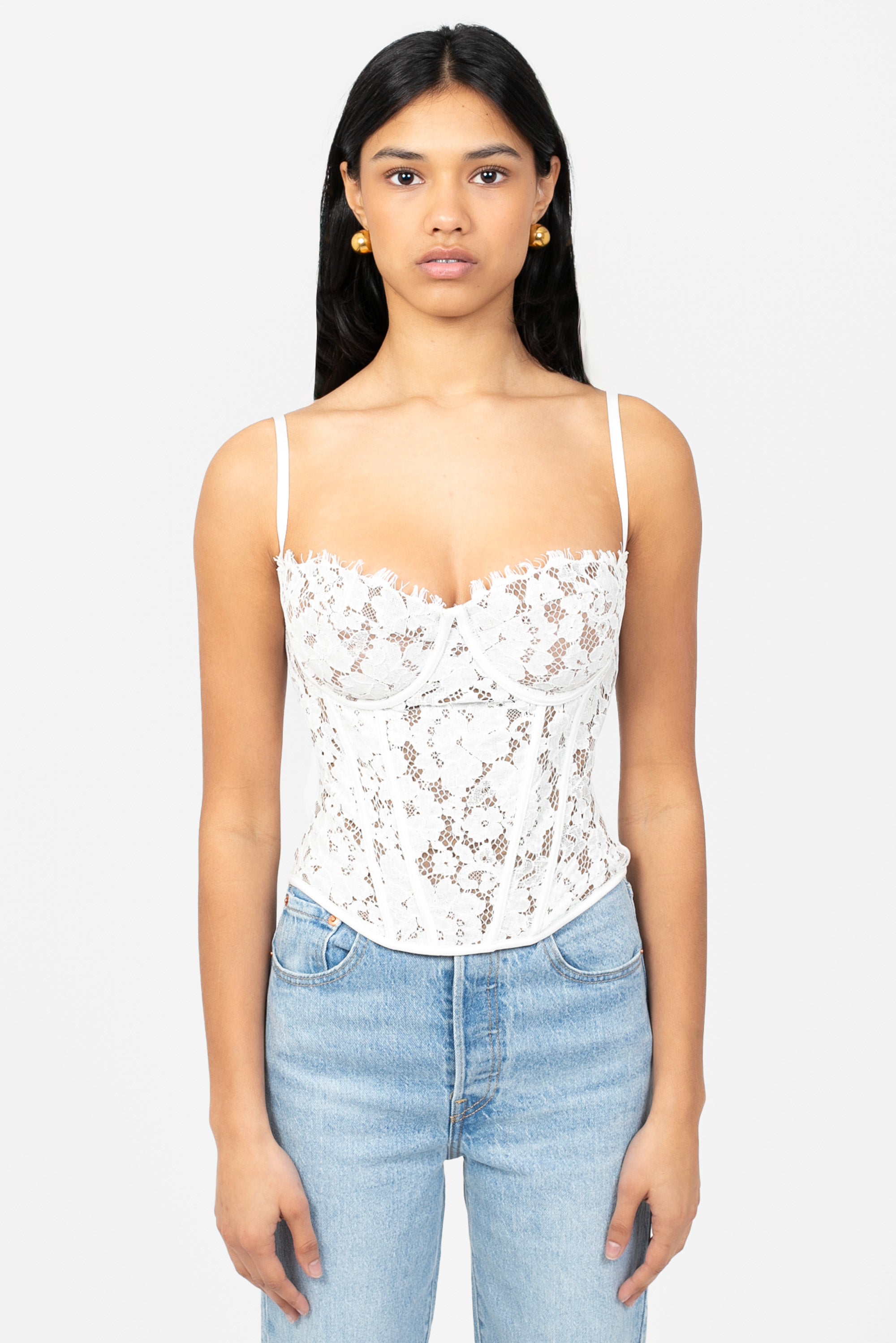 トップス YILON Corset design layered tops Espresso Lace Corset Top – honey