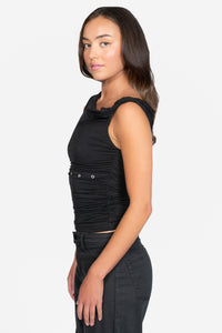 Zinnia Asymmetrical Grommet Blouse