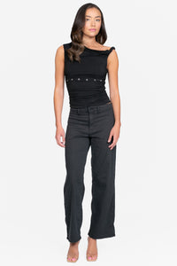 Zinnia Asymmetrical Grommet Blouse
