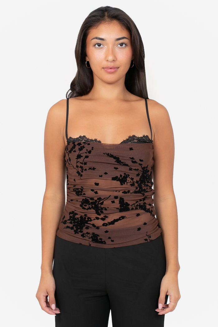 Velora Lace Flock Mesh Blouse