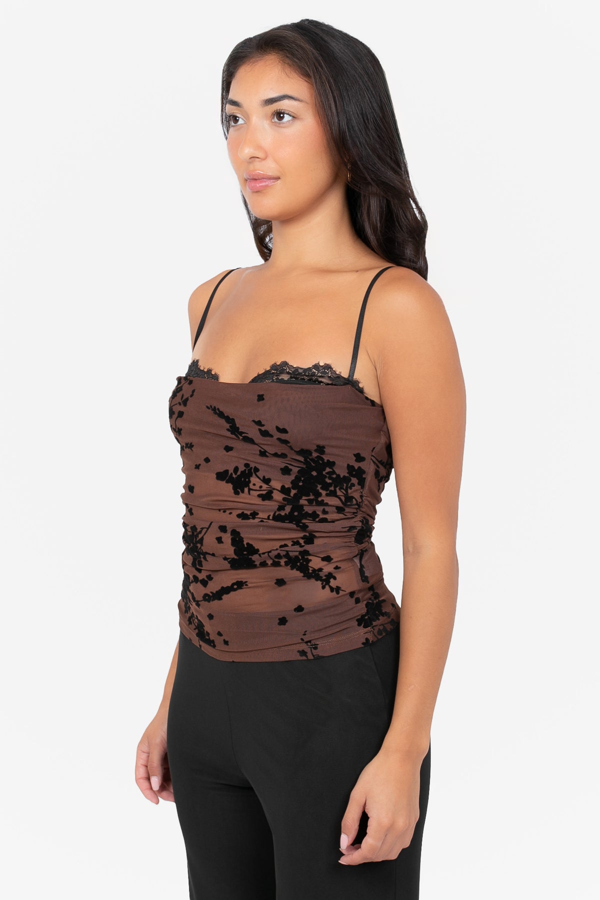 Velora Lace Flock Mesh Blouse