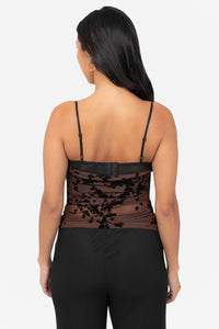 Velora Lace Flock Mesh Blouse