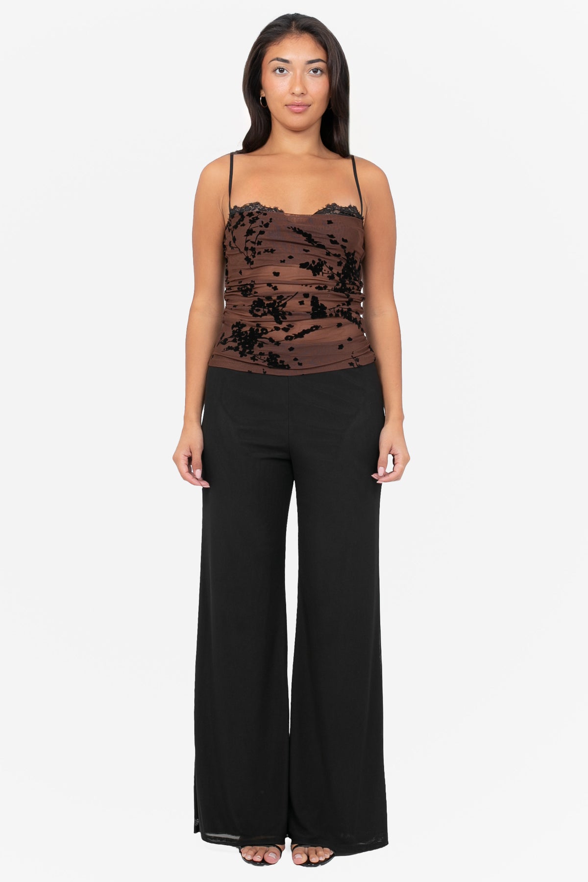 Velora Lace Flock Mesh Blouse