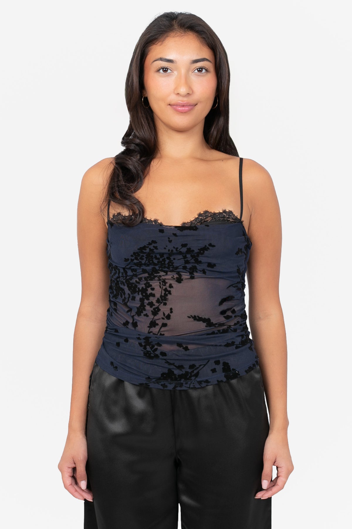 Velora Lace Flock Mesh Blouse
