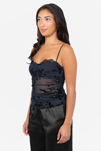 Velora Lace Flock Mesh Blouse