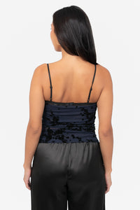 Velora Lace Flock Mesh Blouse