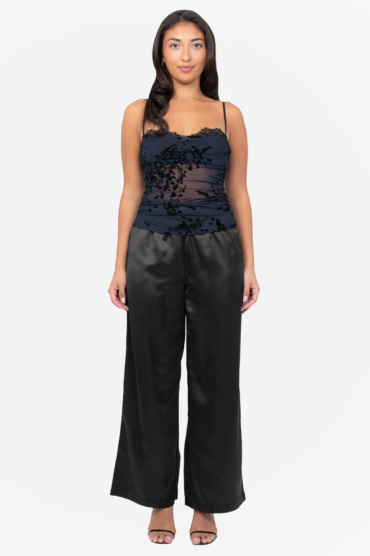 Velora Lace Flock Mesh Blouse