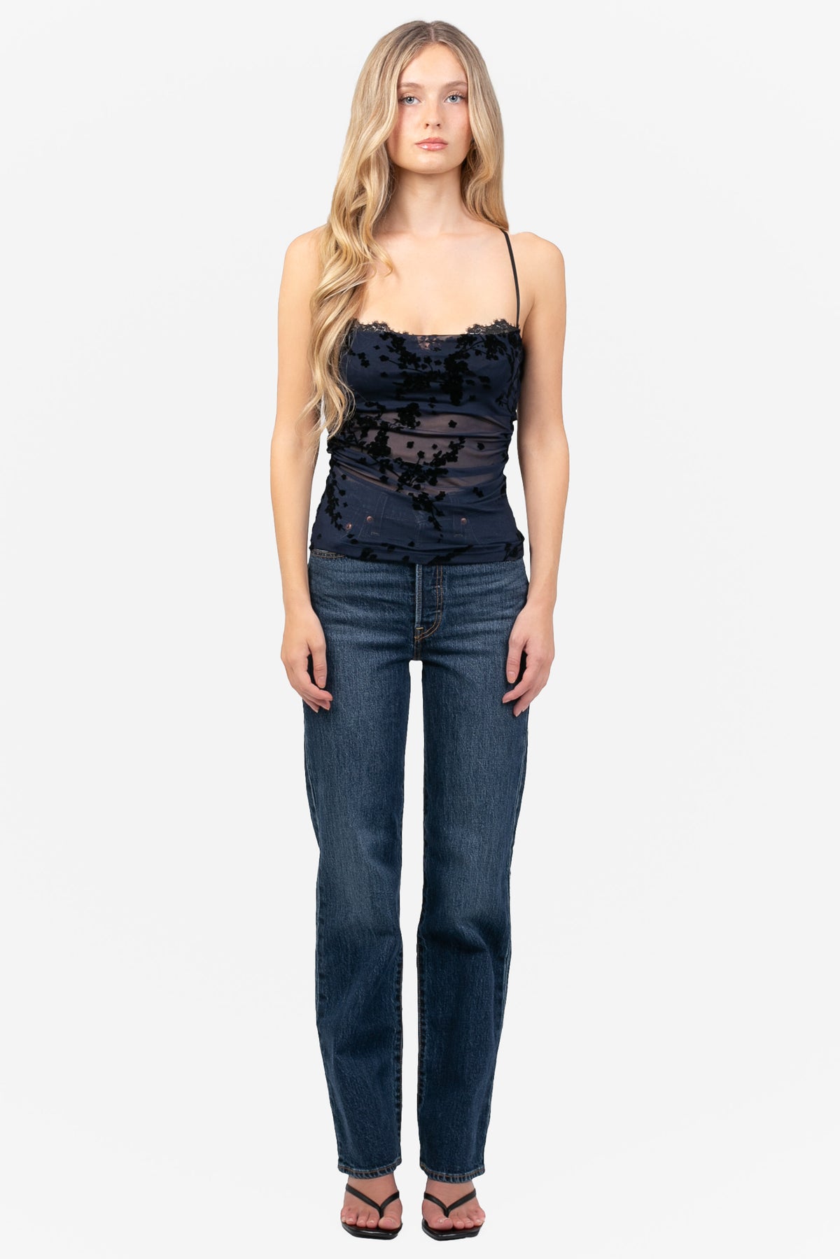 Velora Lace Flock Mesh Blouse