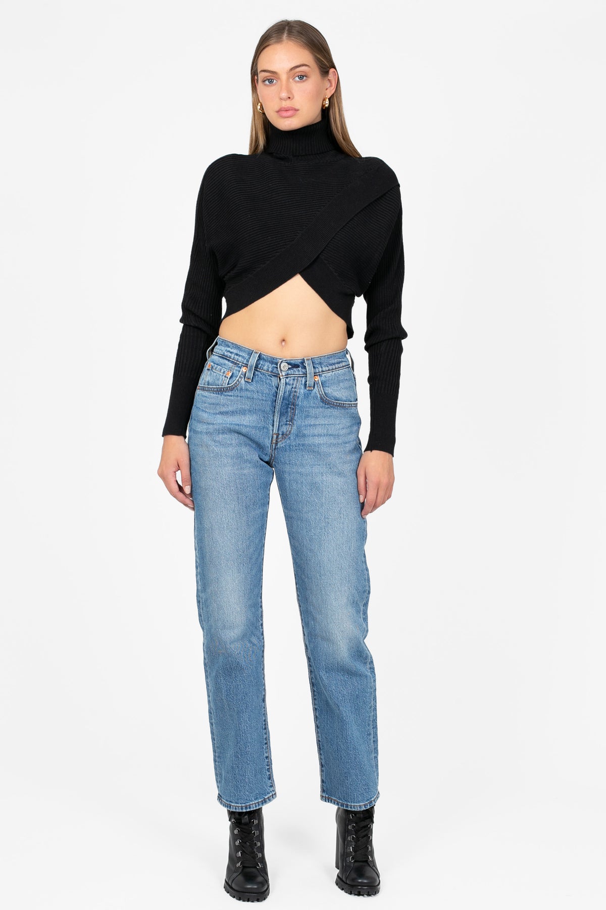 Laurel Turtleneck Cross Over Sweater - honey